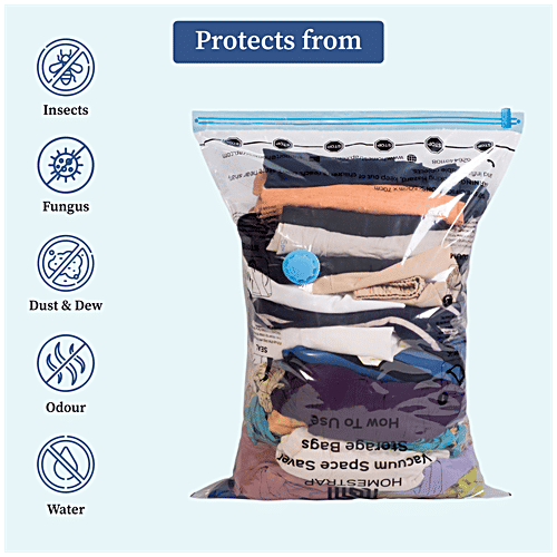 Homestrap Vacuum Storage Bags, 5 pcs (Get Free Vacuum Pump) Double Zipper, Reusable