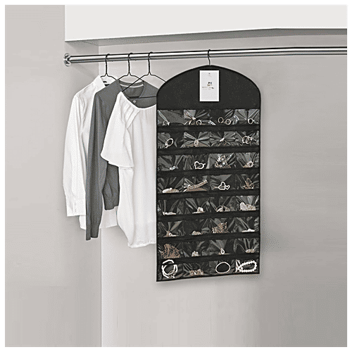Homestrap Hanging Non-Woven Double Sided Jewellery Organiser - Black, 1 pc