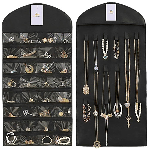 Homestrap Hanging Non-Woven Double Sided Jewellery Organiser - Black, 1 pc