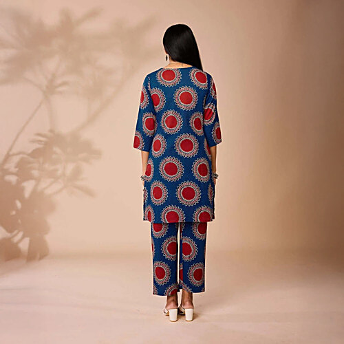 Daali Blue Cotton Regular Fit Printed Kurta, 1 Set (Size - XL)