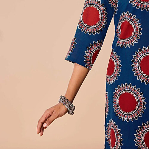 Daali Blue Cotton Regular Fit Printed Kurta, 1 Set (Size - XL)