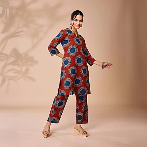 Daali Maroon Cotton Regular Fit Printed Kurta, 1 Set (Size - XL)