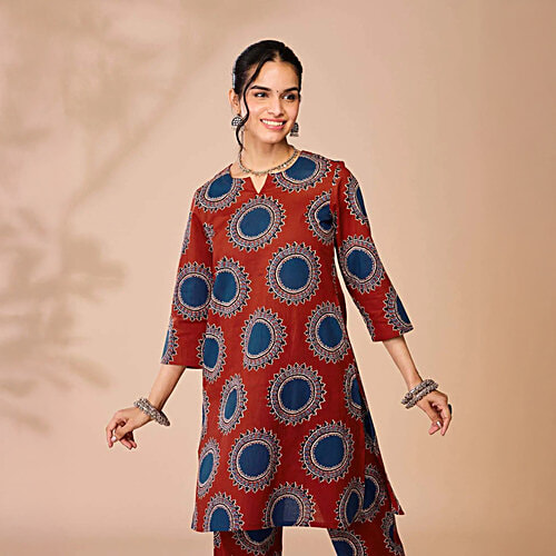 Daali Maroon Cotton Regular Fit Printed Kurta, 1 Set (Size - XL)