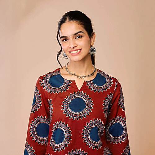 Daali Maroon Cotton Regular Fit Printed Kurta, 1 Set (Size - XL)