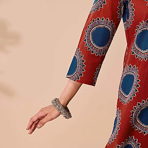 Daali Maroon Cotton Regular Fit Printed Kurta, 1 Set (Size - XL)