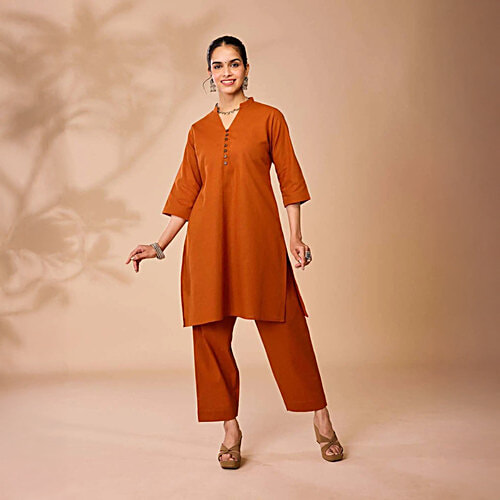 Daali Orange Regular Fit Kurta, 1 Set (Size - S)