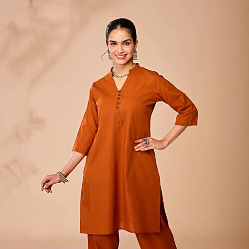 Daali Orange Regular Fit Kurta, 1 Set (Size - S)