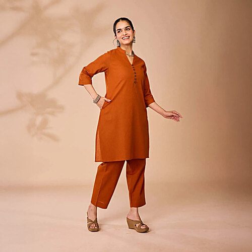 Daali Orange Regular Fit Kurta, 1 Set (Size - XXL)