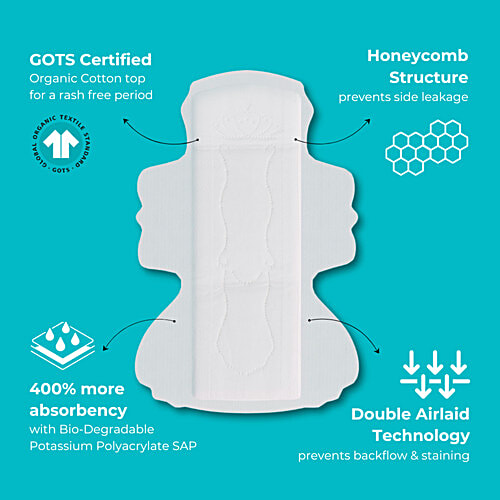 Hi Life Flow Easy Organic Sanitary Pads, 8 pcs With Honeycomb Leak Lock