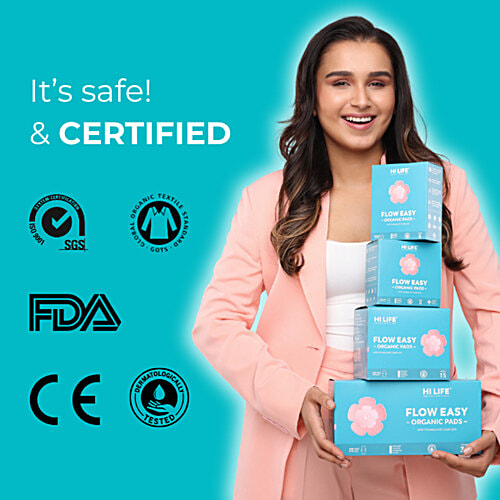 Hi Life Flow Easy Organic Sanitary Pads, 8 pcs With Honeycomb Leak Lock