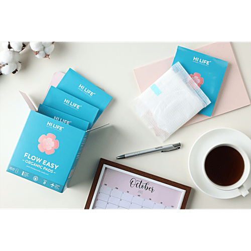 Hi Life Flow Easy Organic Sanitary Pads, 8 pcs With Honeycomb Leak Lock