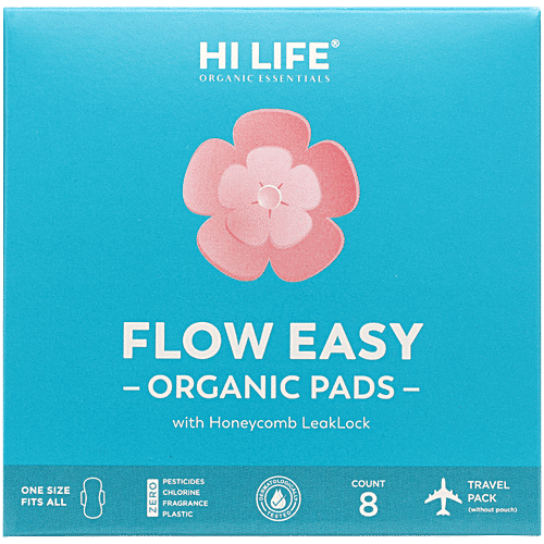 Hi Life Flow Easy Organic Sanitary Pads, 8 pcs With Honeycomb Leak Lock