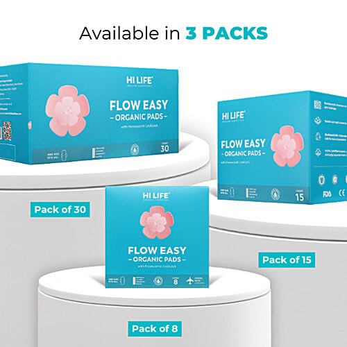 Hi Life Flow Easy Organic Sanitary Pads, 15 pcs With Honeycomb LeakLock