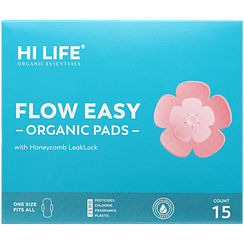 Hi Life Flow Easy Organic Sanitary Pads, 15 pcs With Honeycomb LeakLock