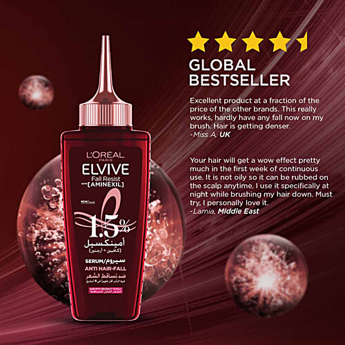 L'Oreal Paris Fall Resist Anti Hair Fall Serum With 1.5% Aminexil, Caffeine & Arginine, 102 ml  For Lesser Hair Fall, For Lesser Visible Scalp & Hair Fall