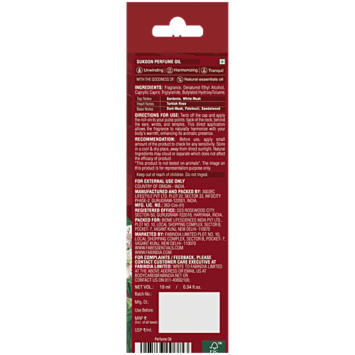 Fabessentials Sukoon Musk & Patchouli Perfume Oil, 10 ml