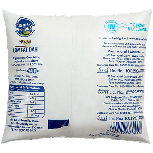 Country Delight Low Fat Dahi, 400 g  