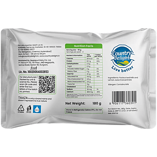 Country Delight Taaza Paneer - Made With Lemon Juice, 180 g  