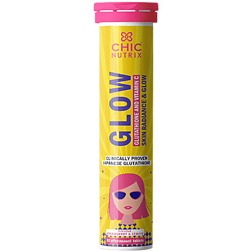 Chicnutrix Glow Glutathione Strawberry & Lemon Flavour Effervescent Tablets, 10 pcs  Vit C