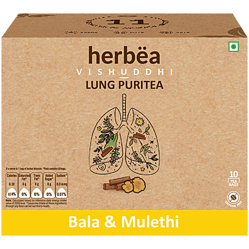 herbea Vishuddhi Bala & Mulethi Lung Puritea, 15 g (10 Bags x 1.5 g each)