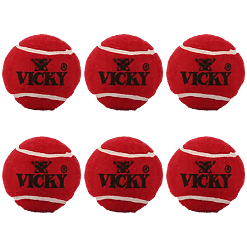 Vicky Heavy Weight Rubber Cricket Ball - Red, 6 pcs High Bounce