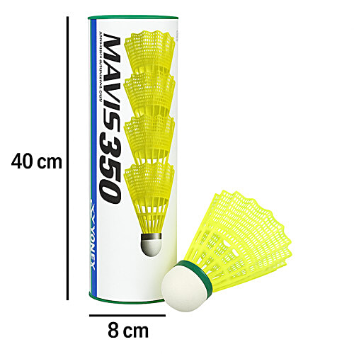 Yonex Mavis 350 Green Cap Nylon Shuttlecock - Yellow, 6 pcs  