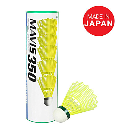 Yonex Mavis 350 Green Cap Nylon Shuttlecock - Yellow, 6 pcs  