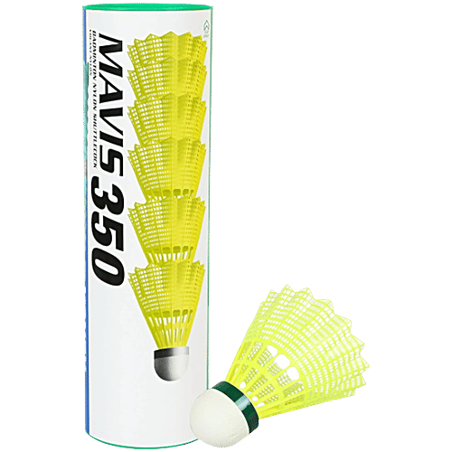 Yonex Mavis 350 Green Cap Nylon Shuttlecock - Yellow, 6 pcs  