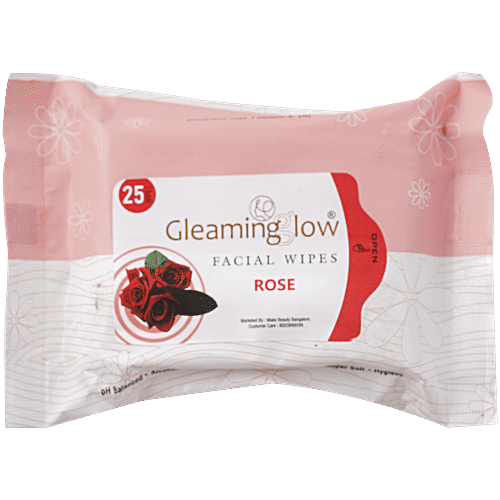 Gleaminglow Facial Wipes - Rose, 25 wipes