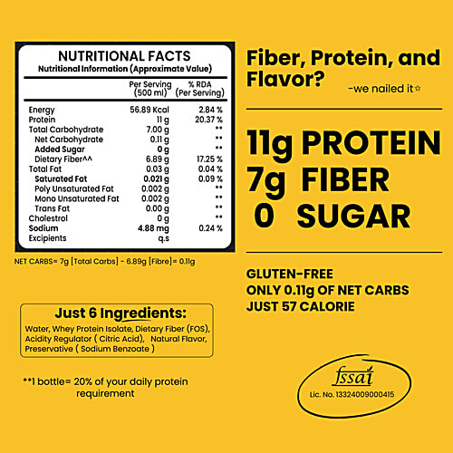 Drinque Alphonso Mango Iso Protein Water With 7 g Fibre & No Sugar, 500 ml Ready To Drink, Gluten Free, 11 g Protein