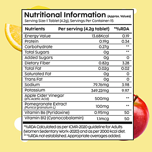 Plix Lemon Masala Flavour Apple Cider Vinegar With The Mother Effervescent Tablets, 15 pcs  For Adults