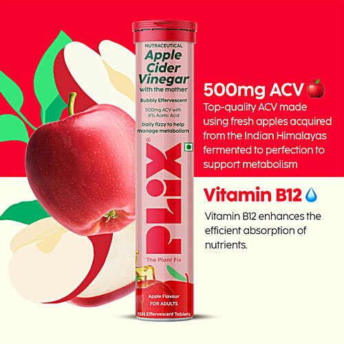 Plix Lemon Masala Flavour Apple Cider Vinegar With The Mother Effervescent Tablets, 15 pcs  For Adults