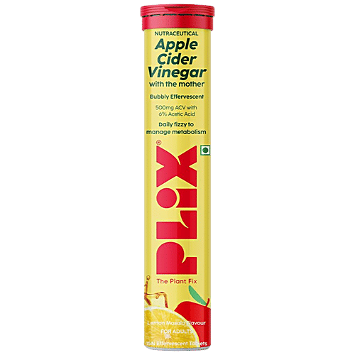 Plix Lemon Masala Flavour Apple Cider Vinegar With The Mother Effervescent Tablets, 15 pcs  For Adults