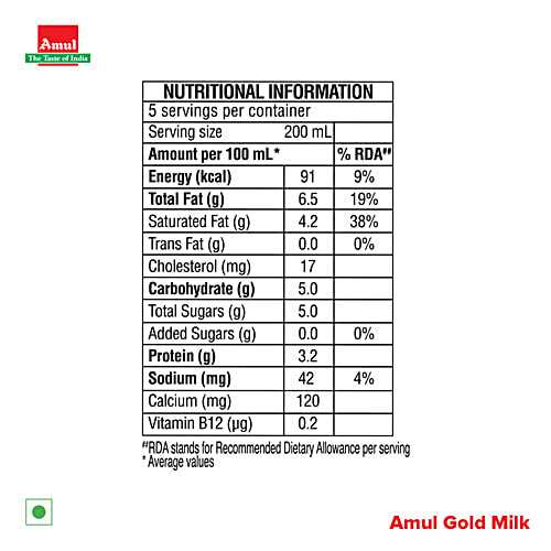 Amul Gold Full Cream Milk, 1 L Bottle 