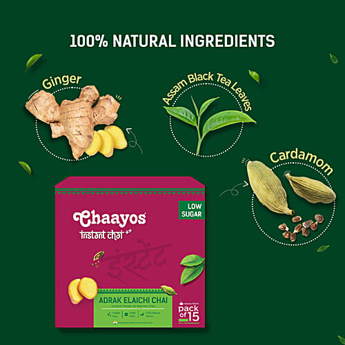 Chaayos Adrakh Elaichi Instant Tea Premix, 120 g (15 x 8 g each) Low Sugar