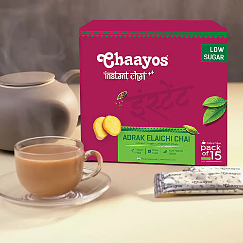 Chaayos Adrakh Elaichi Instant Tea Premix, 120 g (15 x 8 g each) Low Sugar