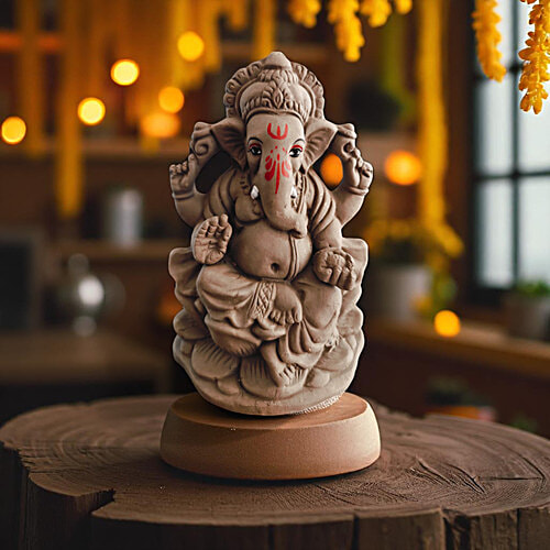 House of Festivals Eco-Friendly Plain Ganpati Murti Idol, 1 pc 6 Inches For Ganesh Chaturthi