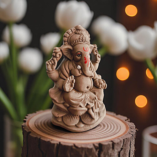 House of Festivals Eco-Friendly Plain Ganpati Murti Idol, 1 pc 6 Inches For Ganesh Chaturthi