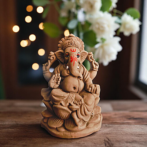 House of Festivals Eco-Friendly Plain Ganpati Murti Idol, 1 pc 6 Inches For Ganesh Chaturthi