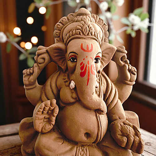 House of Festivals Eco-Friendly Plain Ganpati Murti Idol, 1 pc 6 Inches For Ganesh Chaturthi