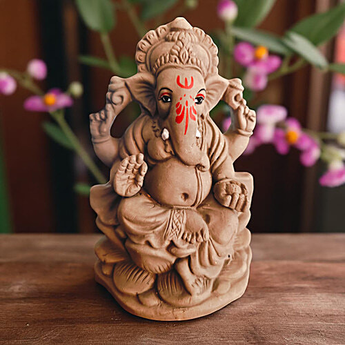 House of Festivals Eco-Friendly Plain Ganpati Murti Idol, 1 pc 6 Inches For Ganesh Chaturthi