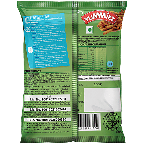 Godrej Yummiez Peri Peri French Fries, 400 g No Added Preservatives