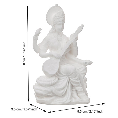 eCraftIndia White Polyresin Goddess Saraswati Idol Playing Veena – Religious Statue, 1 pc  