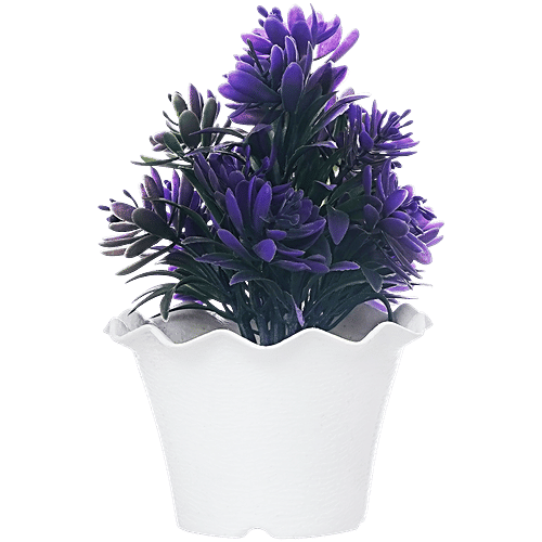 eCraftIndia Violet Blue Hyacinth Artificial Plant With Decorative Wavy Flowerpot, 1 pc  