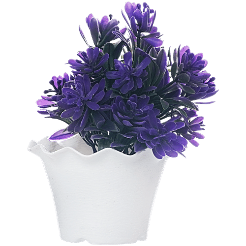 eCraftIndia Violet Blue Hyacinth Artificial Plant With Decorative Wavy Flowerpot, 1 pc  