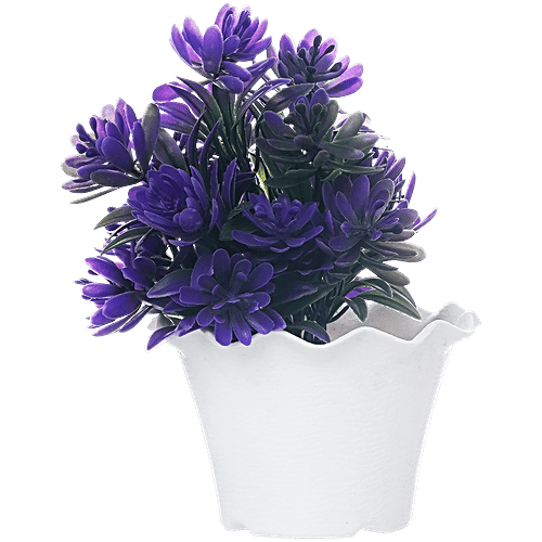 eCraftIndia Violet Blue Hyacinth Artificial Plant With Decorative Wavy Flowerpot, 1 pc  
