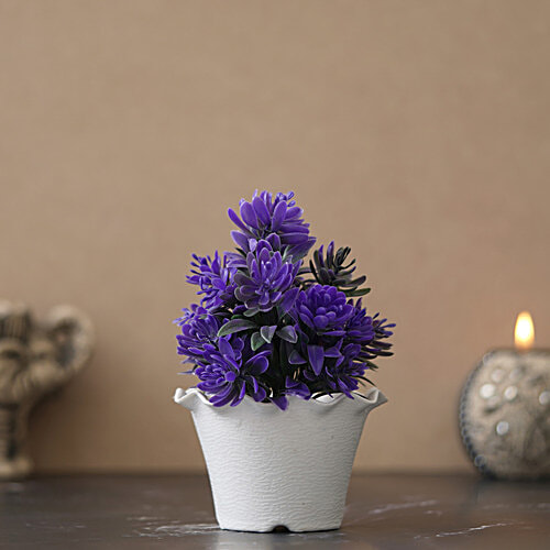 eCraftIndia Violet Blue Hyacinth Artificial Plant With Decorative Wavy Flowerpot, 1 pc  