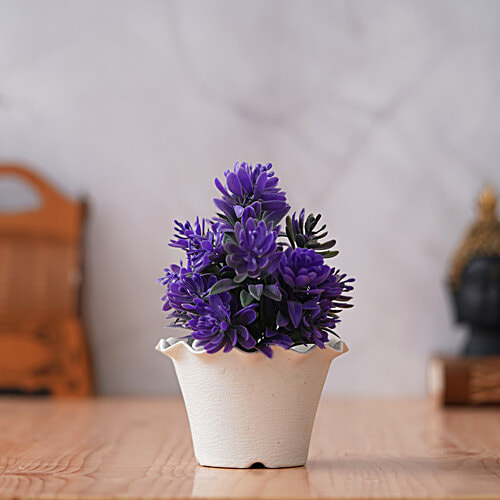 eCraftIndia Violet Blue Hyacinth Artificial Plant With Decorative Wavy Flowerpot, 1 pc  