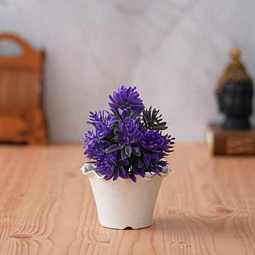 eCraftIndia Violet Blue Hyacinth Artificial Plant With Decorative Wavy Flowerpot, 1 pc  