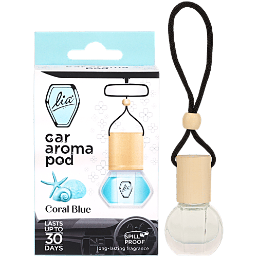 Lia Coral Blue Car Aroma Pod Hanging Air Freshener, 10 ml Lasts up to 30 Days, Spill Proof, Sleek & Compact Pod